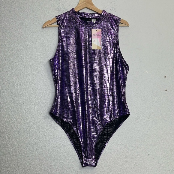 WDIRARA Women’s Size XXLarge Plus Metallic Purple Sleeveless Bodysuit NWT - Picture 1 of 12